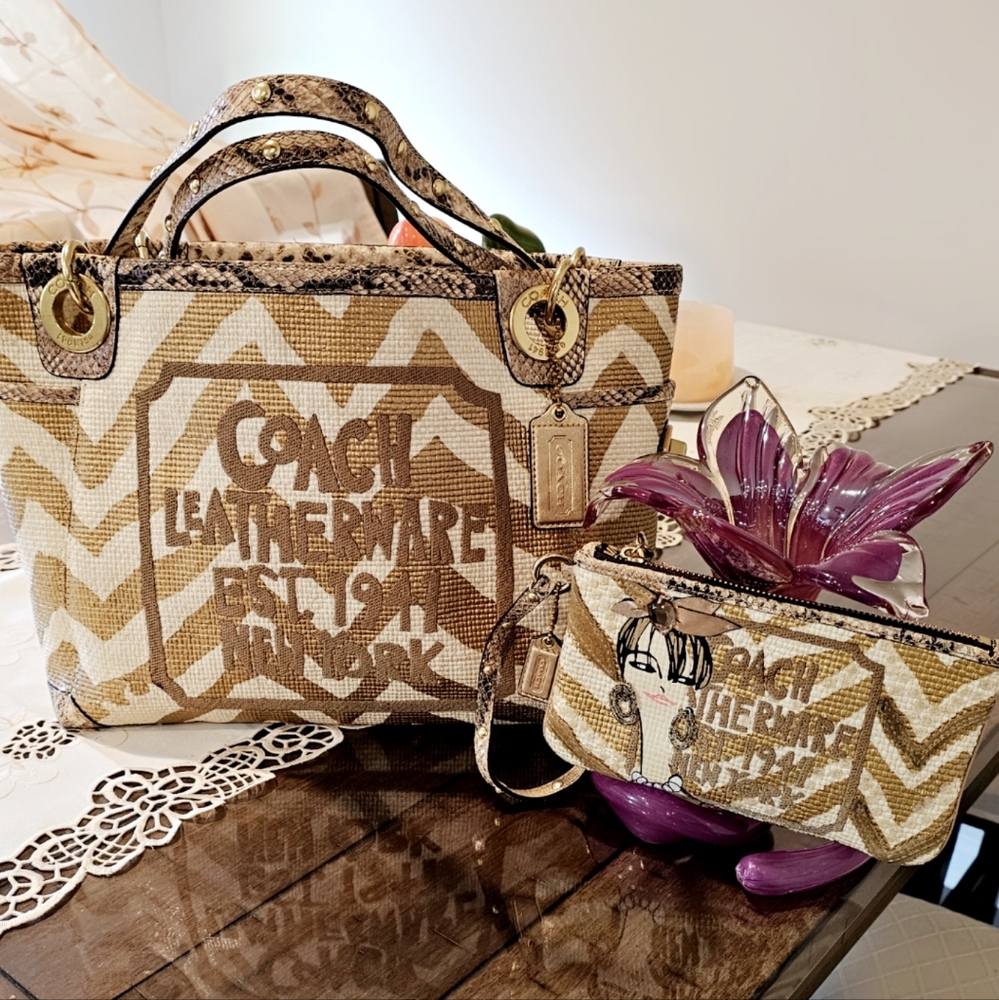 Coach Rare Zebra Python Leather, Straw Bag/Tote &… - image 1